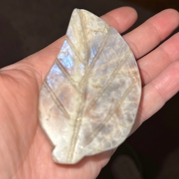 Rainbow Moonstone (Labradorite Variety) Natural Crystal Leaf Carving - Picture 2 of 5